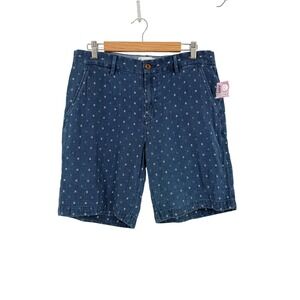 Paige Mens New Thompson Preppy Coastal Shorts 32 Blue Pattern Cotton Nautical